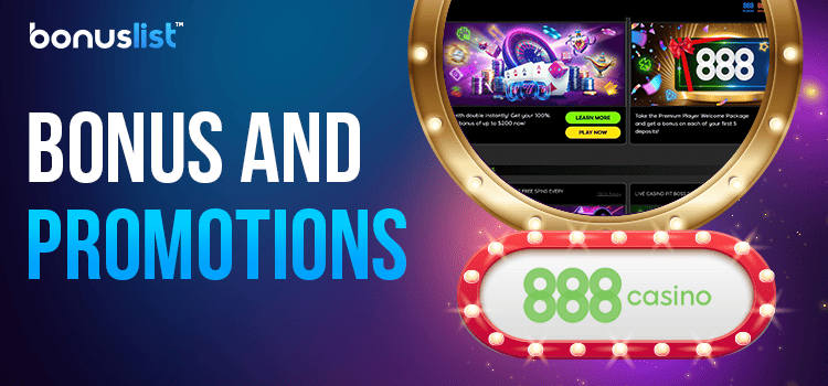 Promotional offer is displayed on a mirror for the bonus and promotions of 888 casino