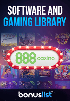 888 Casino gaming library screen with their logo