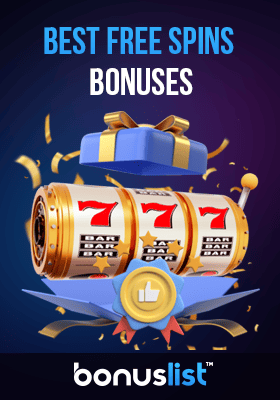 A golden casino reel in a gift box with a like emoji sign for the best free spins bonuses