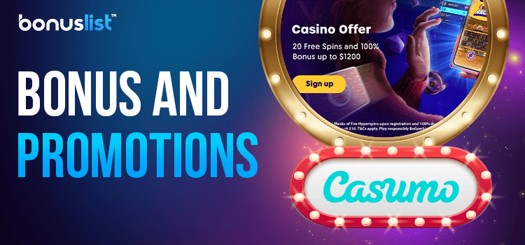 Promotional offer is displayed on a mirror for the bonus and promotions of Casumo casino