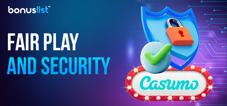 A lock on a security logo and a check mark for fair play and security of Casumo Casino