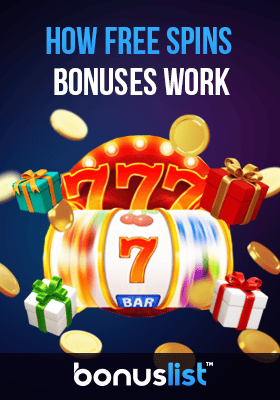 A casino reel with different gift items shows how free spins bonuses work