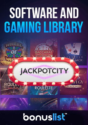 Jackpot City Casino gaming library screen with their logo