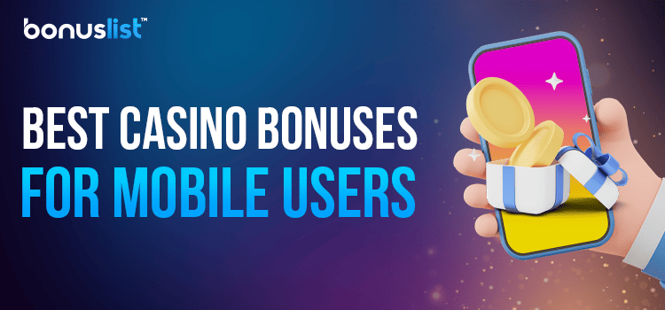 A hand is holding a mobile phone with a gift box on it for the best casino bonuses for mobile users