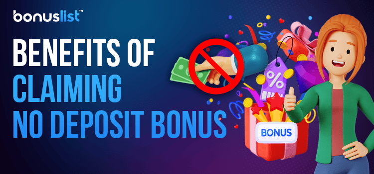 A happy woman with a lot of casino bonus items for the benefits of claiming no deposit bonuses