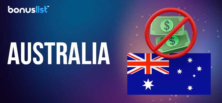 An Australian flag and some cash with a NO sign for no deposit bonuses in Australia