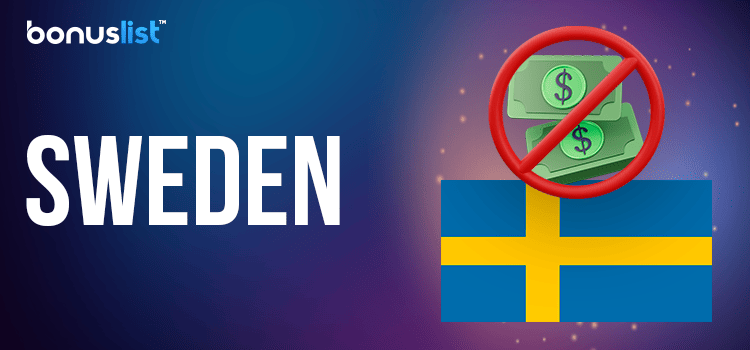 A flag of Sweden and some cash with a NO sign for no deposit bonuses in Sweden
