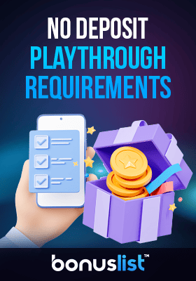 A hand with a mobile phone and a box of coins for no deposit playthrough requirements