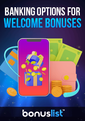 A mobile phone with a wallet, bank card, cash and coins for the banking options for welcome bonuses