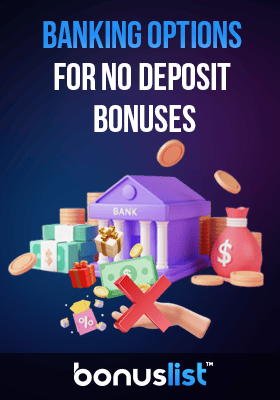 A miniature bank and some casino bonus items with a cross sign for the banking options for no deposit bonuses
