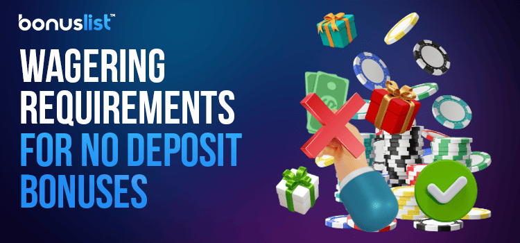 A hand is holding some cash with a cross sign and a lot of gaming items beside it for wagering requirements of no deposit bonuses