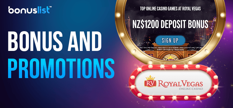 Promotional offer is displayed on a mirror for the bonus and promotions of Royal Vegas casino