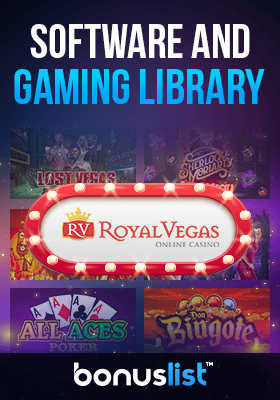 Royal Vegas Casino gaming library screen with their logo