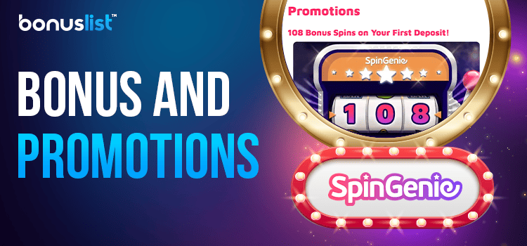 Promotional offer is displayed on a mirror for the bonus and promotions of Spin Genie casino