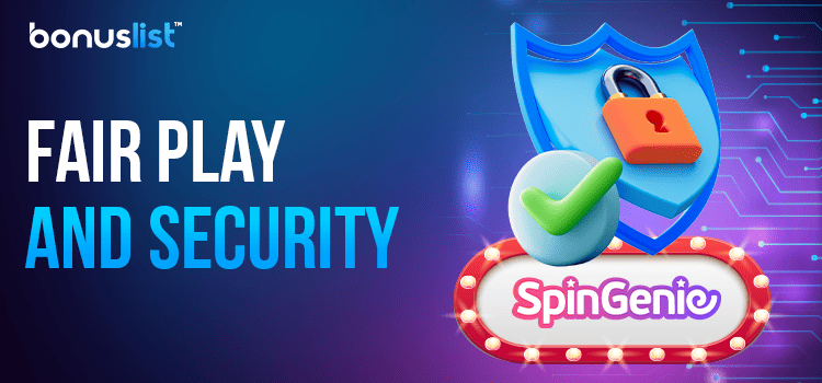 A lock on a security logo and a check mark for fair play and security of Spin Genie Casino