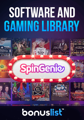 Spin Genie Casino gaming library screen with their logo