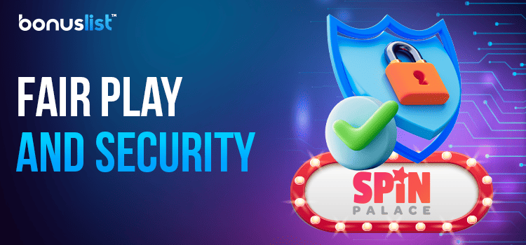 A lock on a security logo and a check mark for fair play and security of Spin Palace Casino