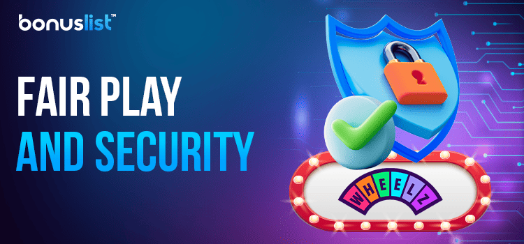A lock on a security logo and a check mark for fair play and security of Wheelz Casino