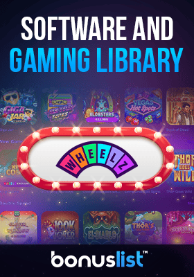 Wheelz Casino gaming library screen with their logo