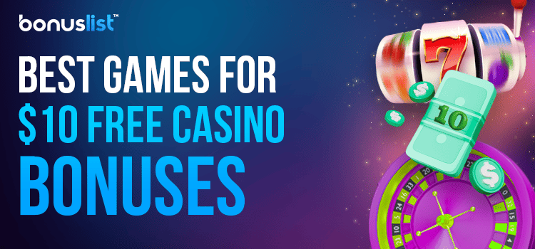 Casino reel and roulette machines with cash and coins logo for the best games to play with $10 free casino bonuses