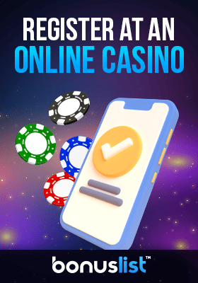 A mobile phone with some casino chips explains how to register at an online casino